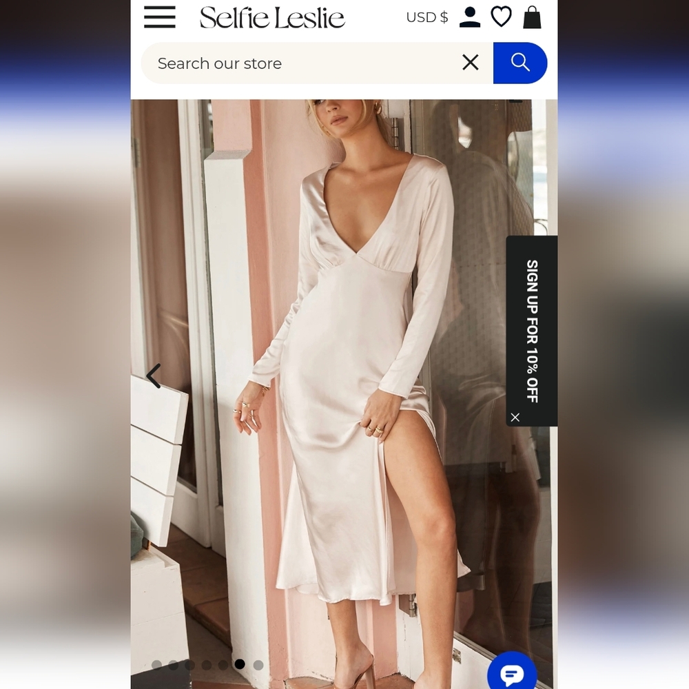 Selfie Leslie Anjela Long Sleeve Thigh Split Midi Dress Champagne